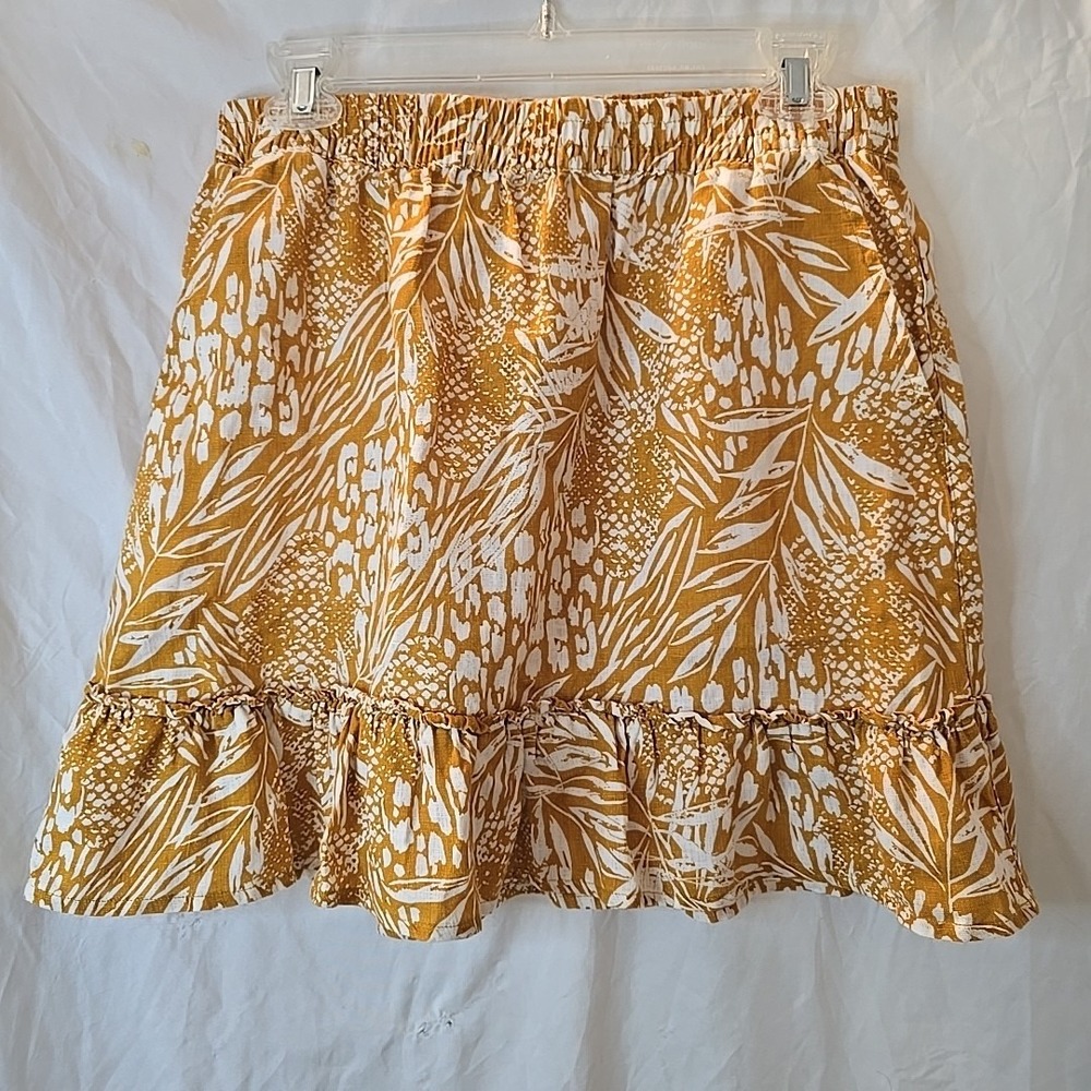 Christian Siriano Skirt Womens Medium Yello White Floral 100% Linen Boho Peasant